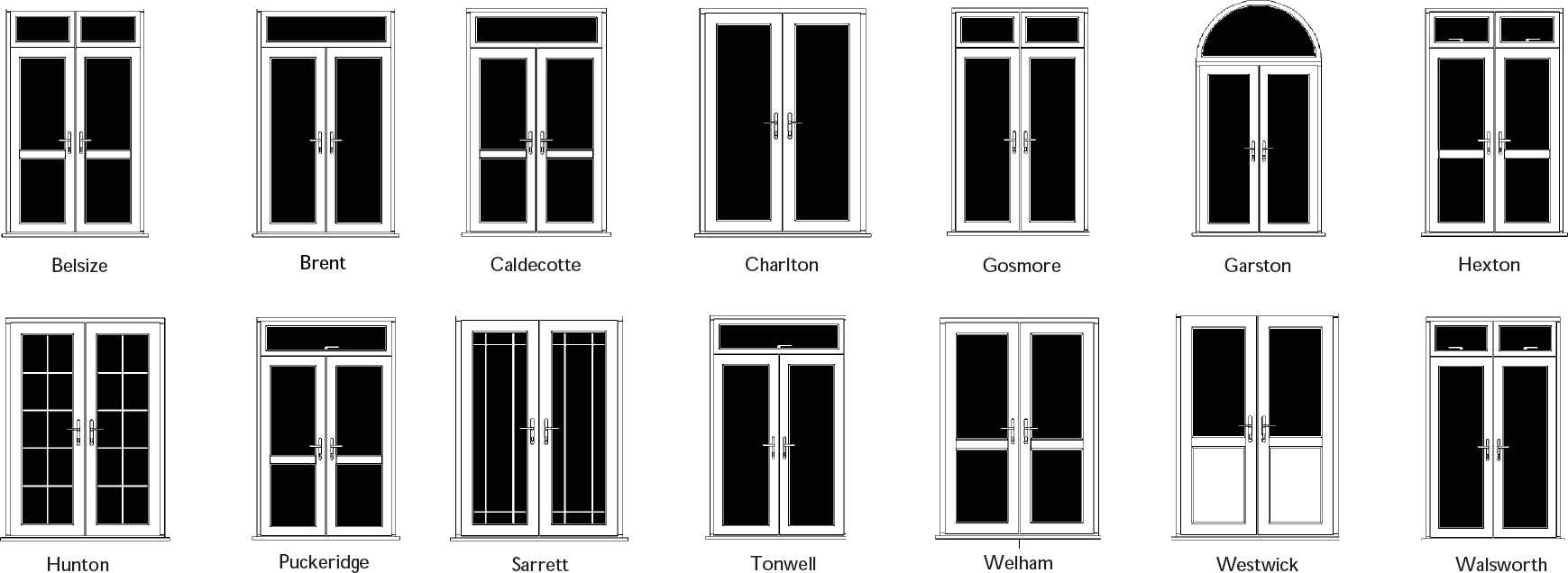 a graphic showing all of Evolution's French door styles